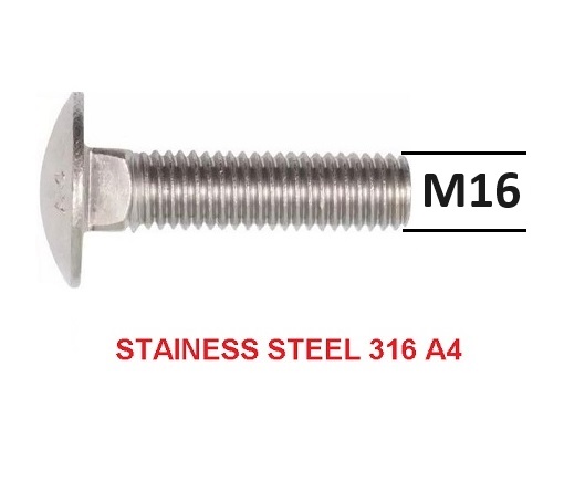 M16-16mm Diameter Cup Head Bolts Stainless Steel G316